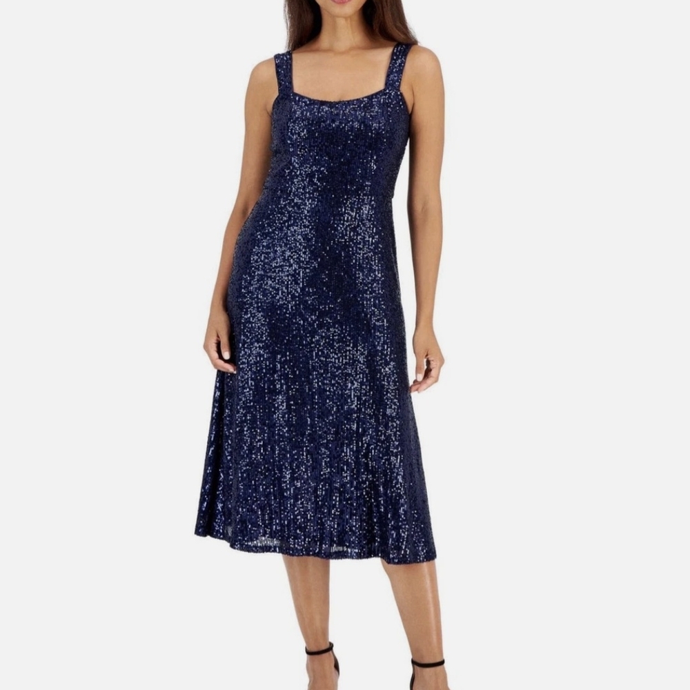 Dress Anne Klein Midnight Blue Sequin Midi Dress